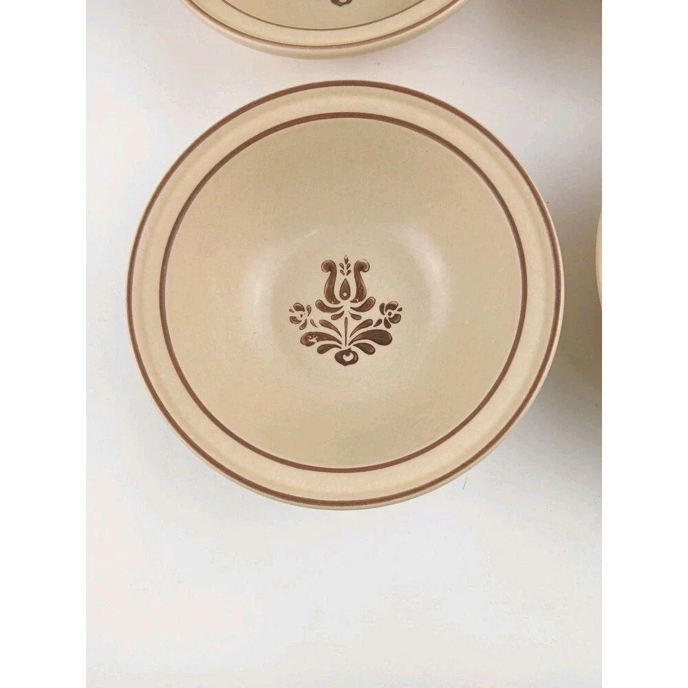 Pfaltzgraff Village Rimmed Cereal Bowls Set 4 Vintage Brown Floral Stoneware